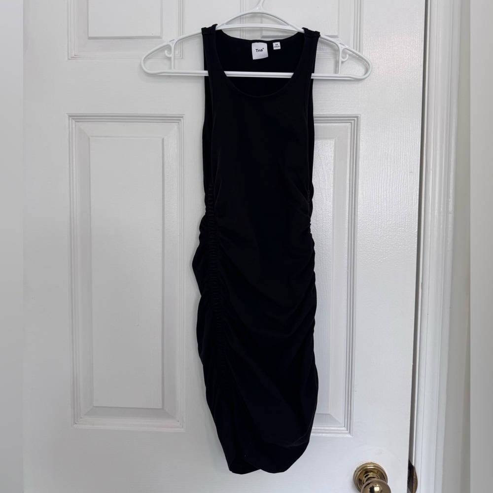 TNA Black Ruched Midi Dress
